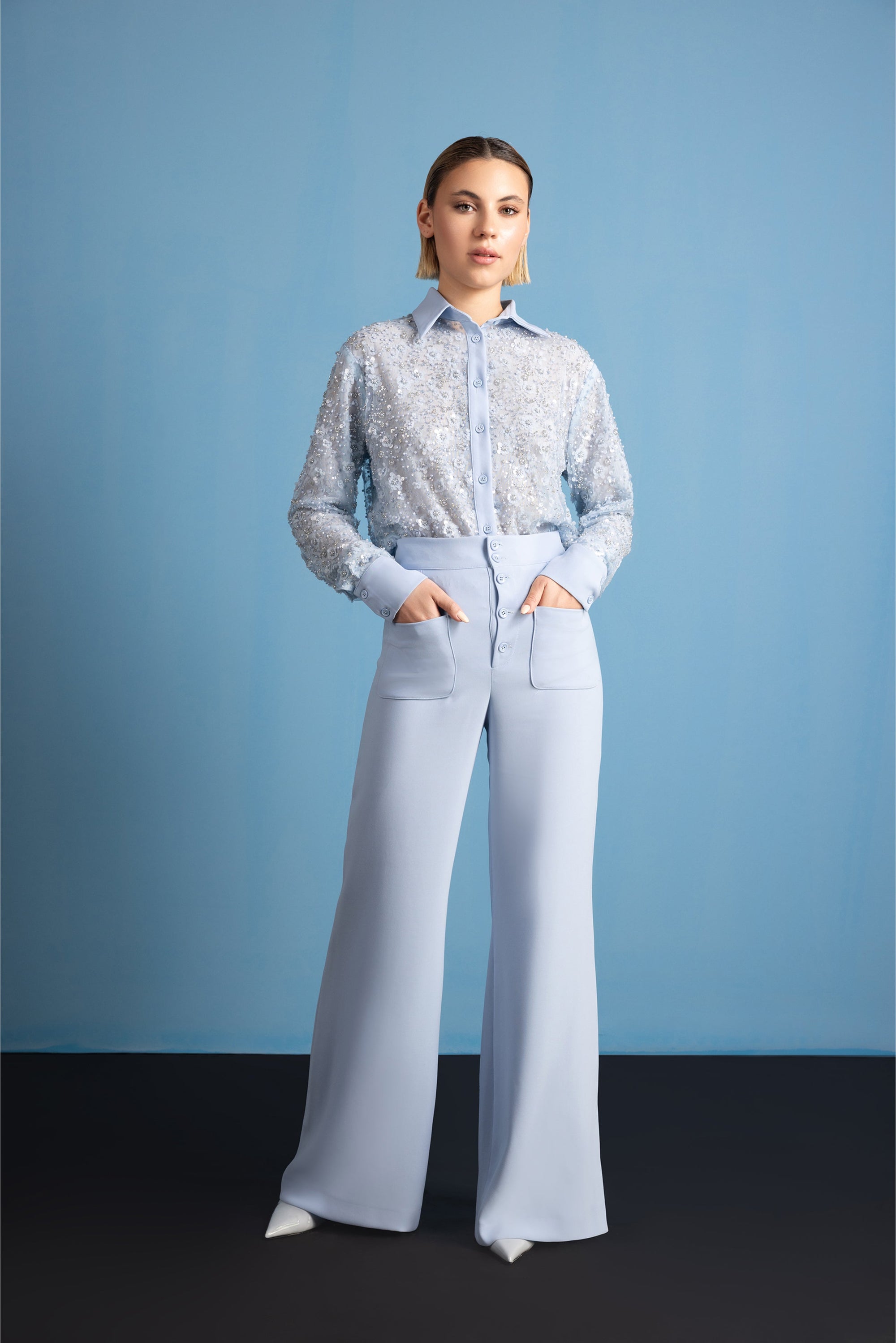 Caeruleum Flores Beaded Shirt